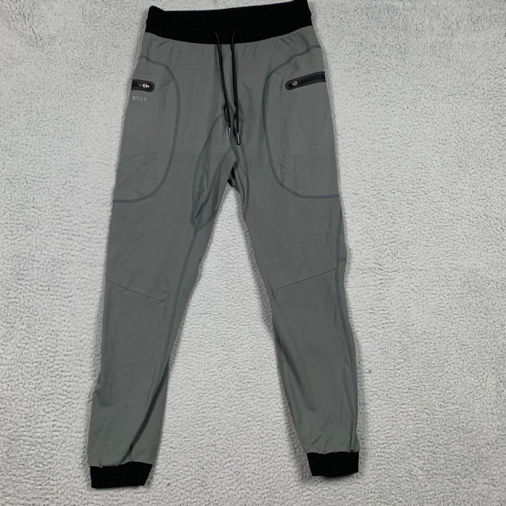 BYLT Premium Jogger Pants Men's Small S Gray/Black Stretch Drawstring Activewear